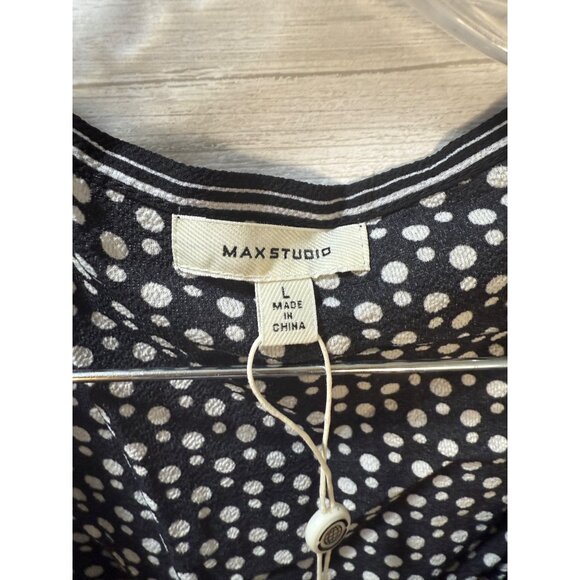 Max Studio Womens Polka Dot Ruffle Blouse M Black/White - Picture 3 of 12
